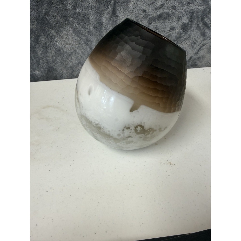 Howard Elliott Slanted Earth Vase Small, Brown/White (Model 44035)